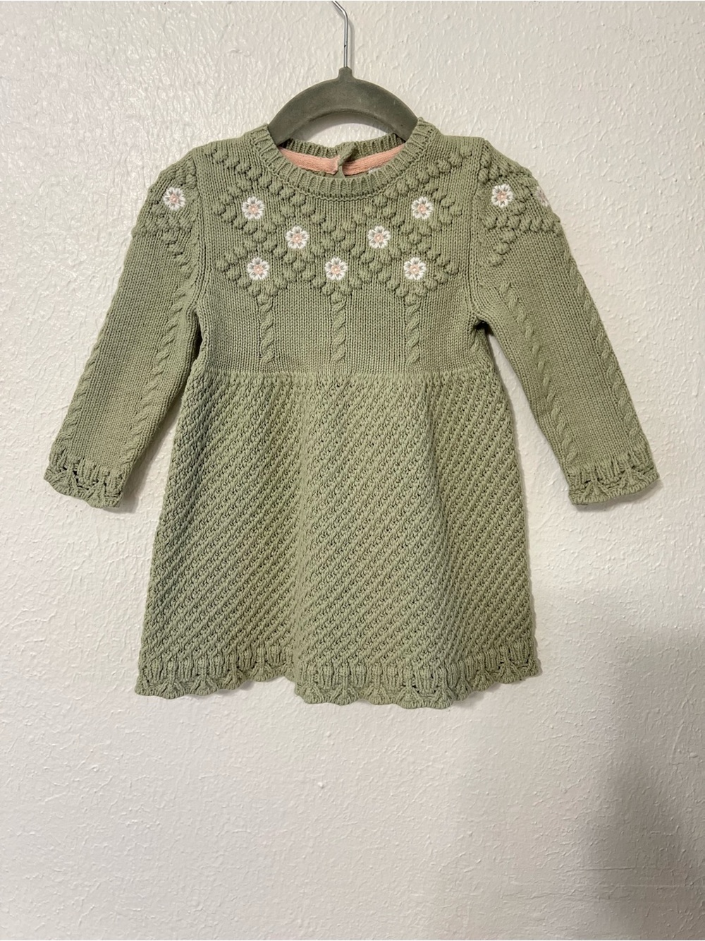 cupcakes & cashmere Sage Green Knit Dress with Embroidered Flowers